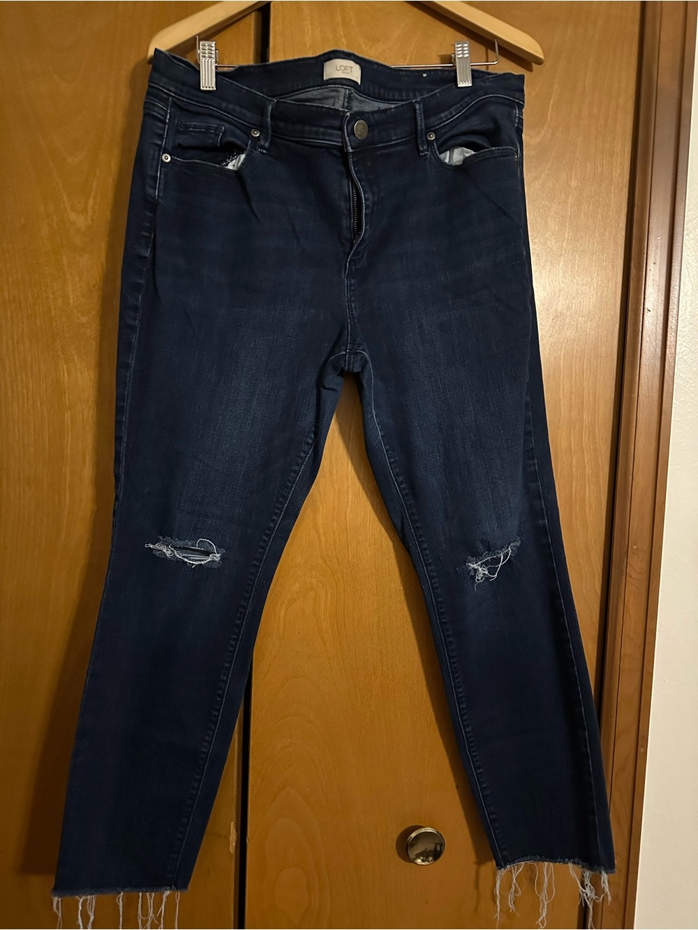 LOFT Indigo Skinny Jeans with Knee Distress